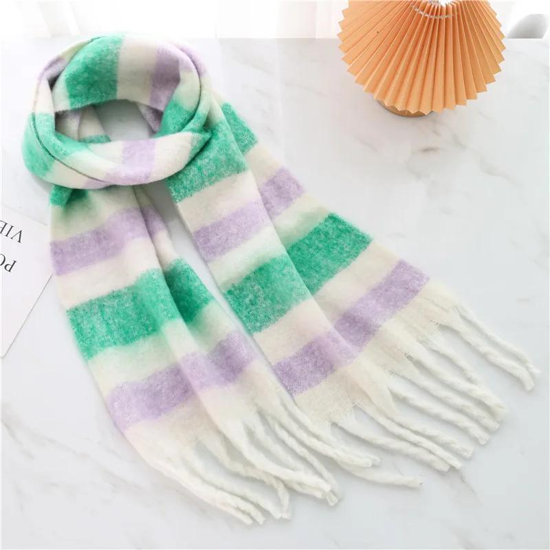 Autumn Winter Luxury Women Scarves 240*38Cm Men Thickening Warm Scarf Rainbow Plaid Tassel Shawl Cashmere Imitation Fashion Wrap