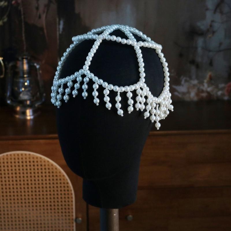 Fashionable Pearls Tasseld Headpiece for Women Suitable for Weddings Birthdays and Beach Vacation