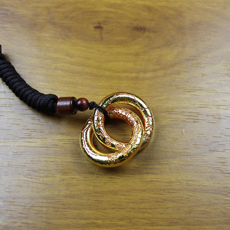 Brass Qiankun Yin Yang Circle Pendant Necklace