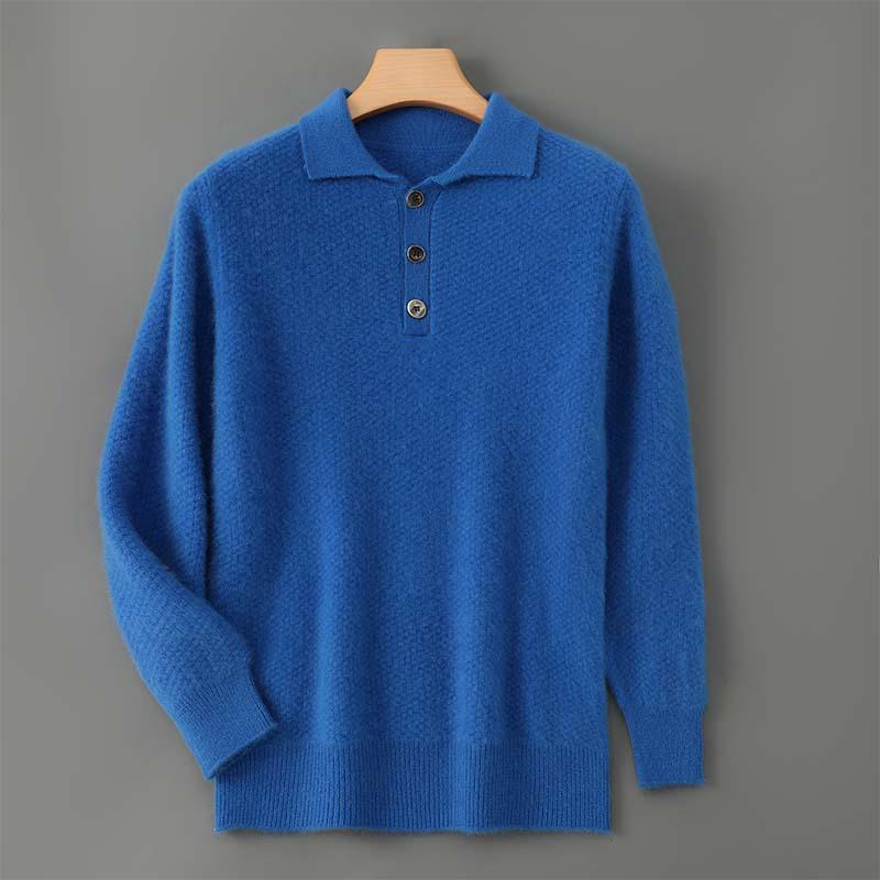 Men's Pure Wool Polo Collar Cardigan: Loose, Button-Up, Business Casual Cashmere Knit Sweater