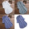 Elegant Women V-neck Long Sleeve Flower Print Linen Shirt Ladies Casual Loose Blouse Top