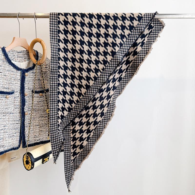 Autumn and winter bird grid imitation cashmere jacquard triangle scarf stacked shawl versatile small scarf warm multi-purpose scarf