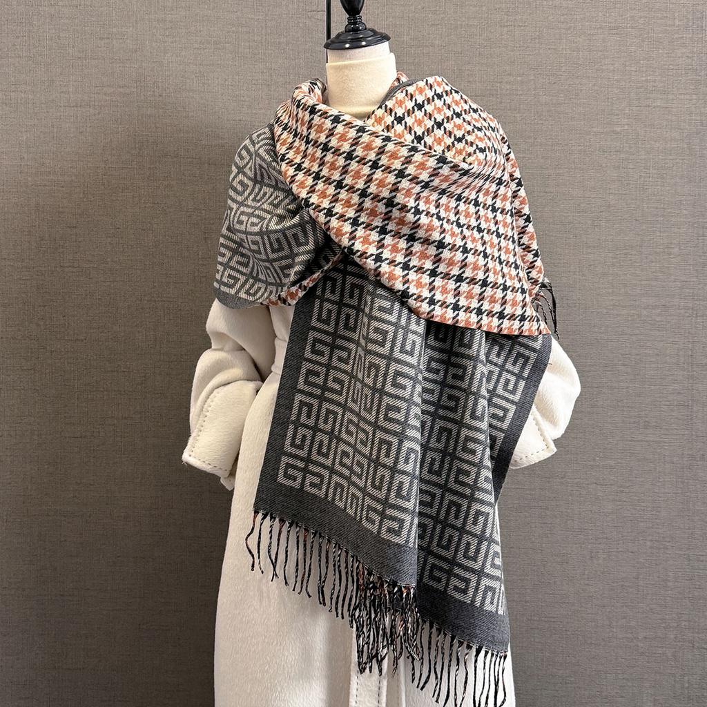 Winter Cashmere Scarf Women Double-Sided Jacquard Female Shawl Wrap Scarves Thick Warm Blanket Tassels Pashmina