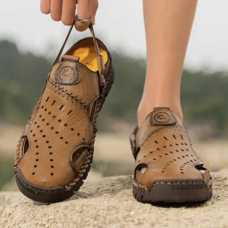 Fashion 2024 Handmade Leather Men Shoes Summer New Large Size Men's Sandals Men Sandals Fashion Sandals Slippers Big Size 38-48