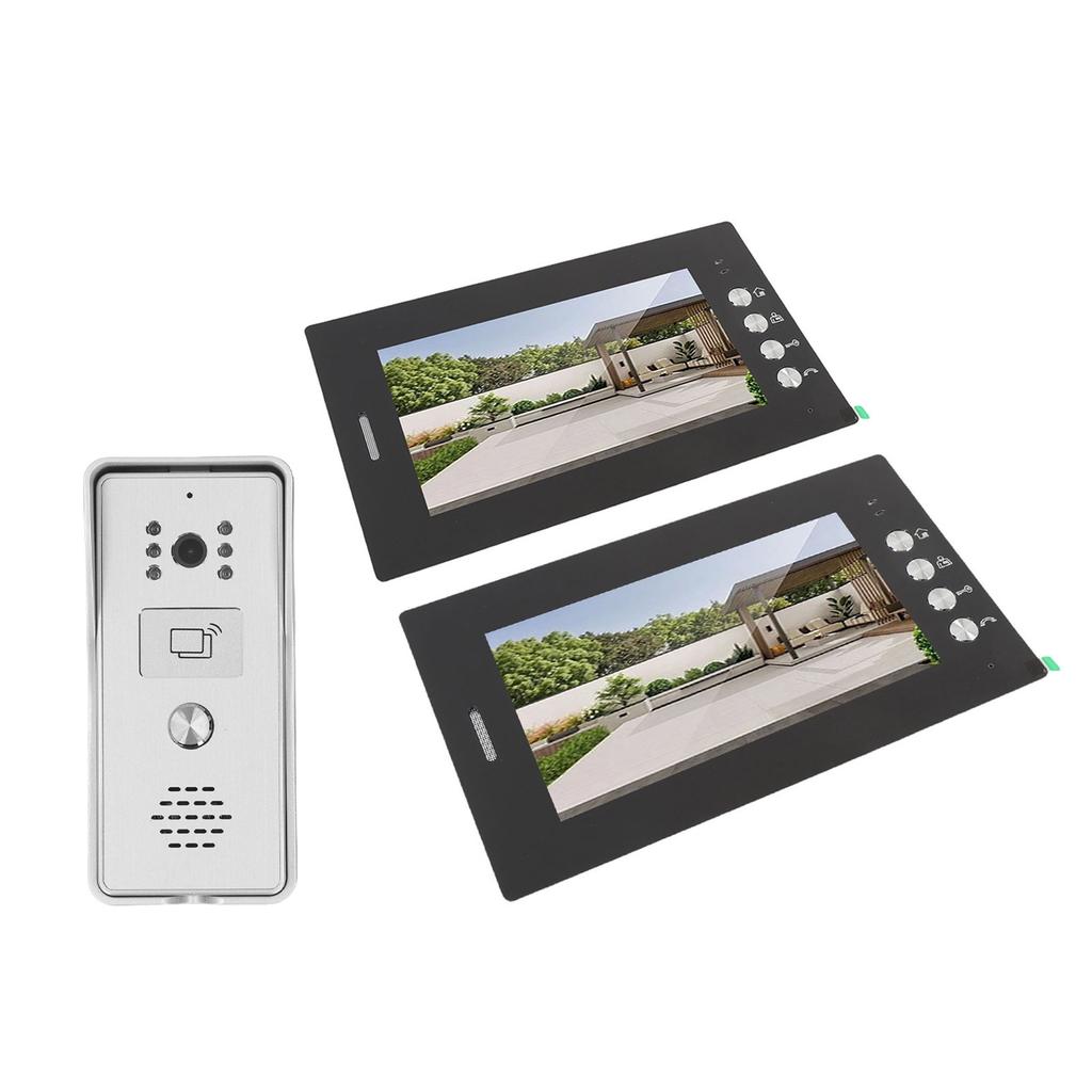 Video Intercom Entry System 2 Units 7 Inches HD Display Wired Video Door Phone Kit with 6PCS Access Cards for Villa Apartment