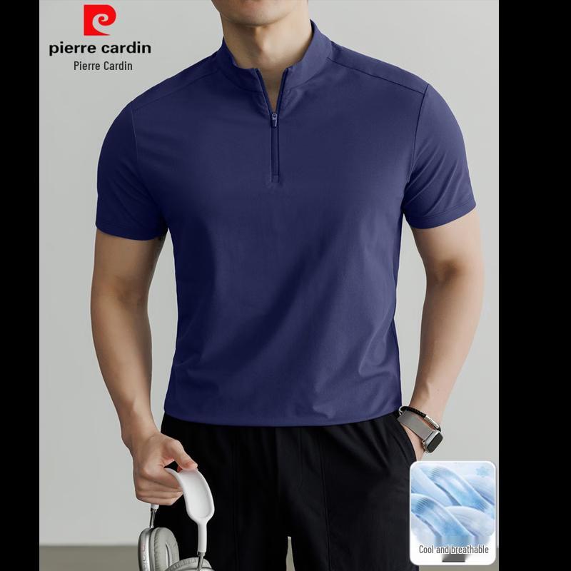 Pierre Cardin Men's Half-Zip Stand Collar Short Sleeve T-Shirt