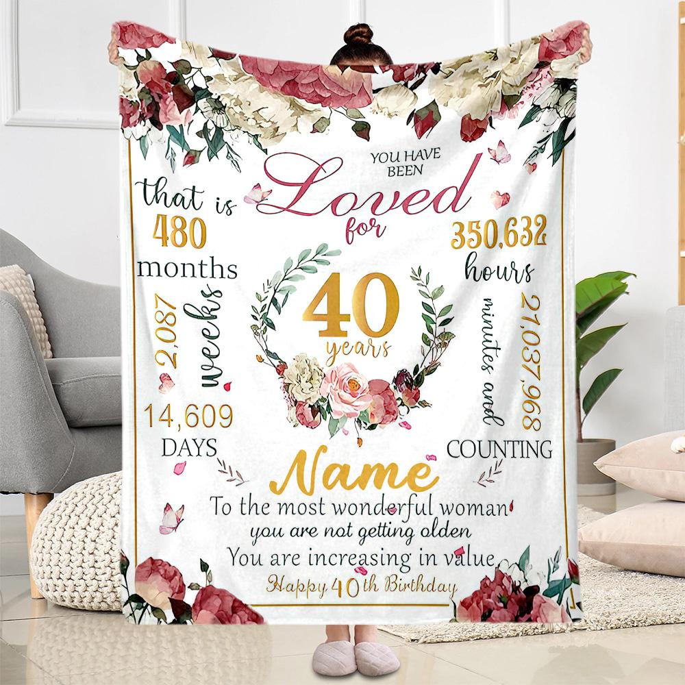 Happy 40th Birthday Personalized Text Blanket Lightweight Personalized Blanket Durable Comfort Versatile for Office Chair Sofa Picnics Living Room