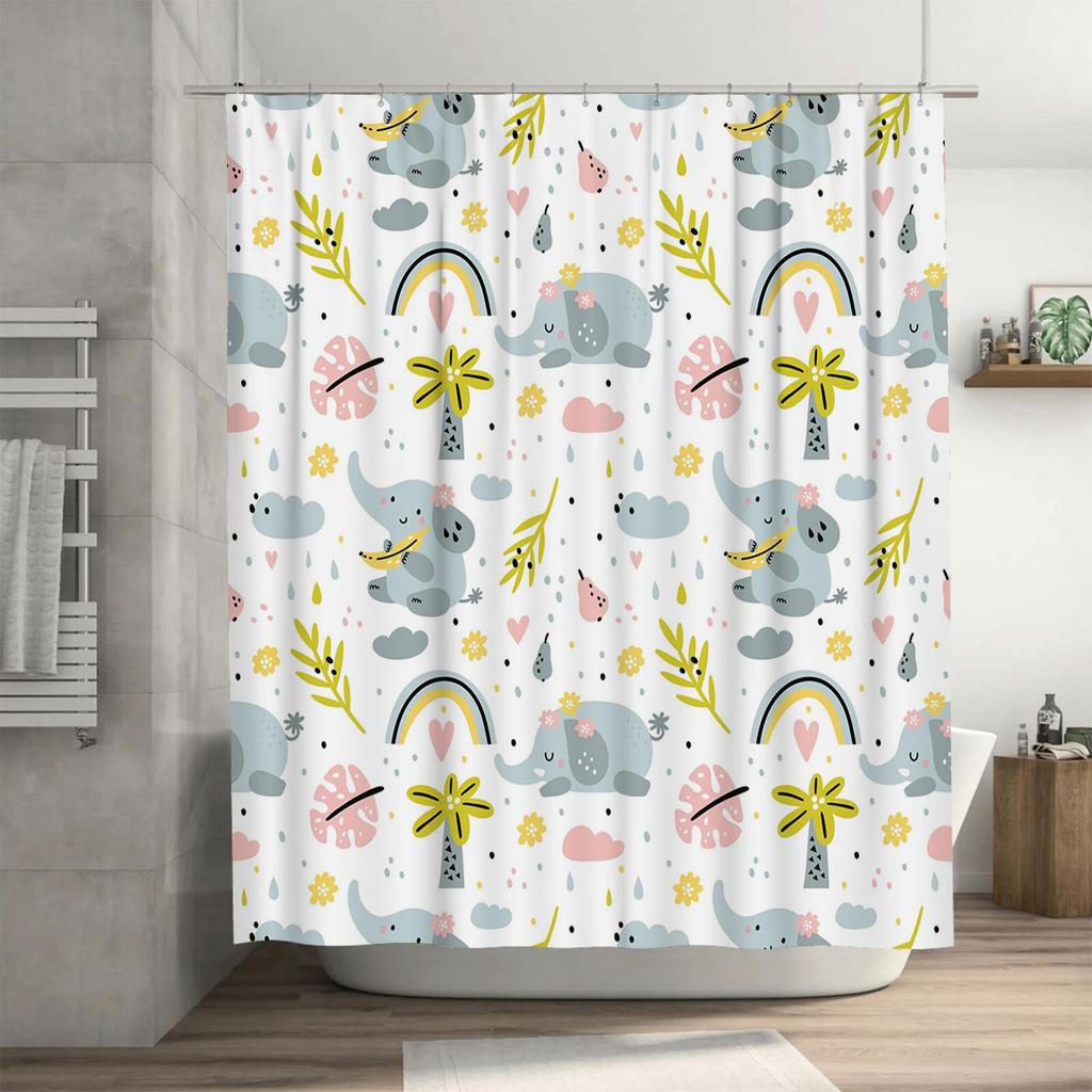 Colorful Cartoon Elephant Shower Curtain Soft Fabric Waterproof Home Decor for Bathroom Accessories in Various Sizes