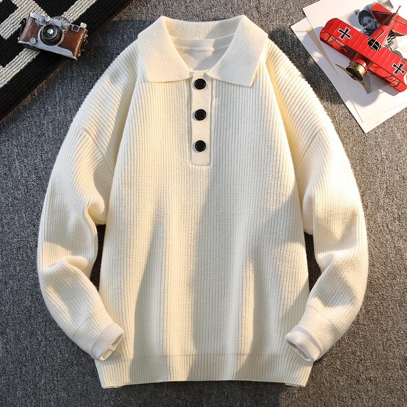 Sweter pulowerowy w jednolitym kolorze, zapinany na guziki, z prążkowanej dzianiny, modny sweter z klapami, top z długim rękawem