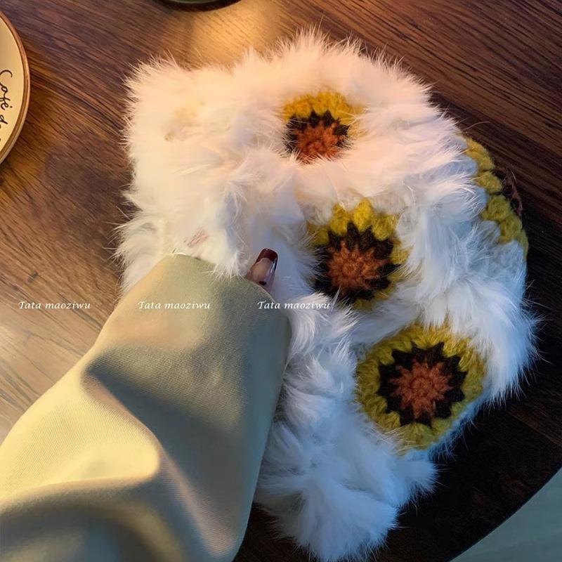 

Модная шапка из кроличьего меха, женская осенне-зимняя, милая плюшевая теплая шапка с львиной головой, ручной работы, шапка с тигриной головой, закрывающая лицо M（56-58cm）