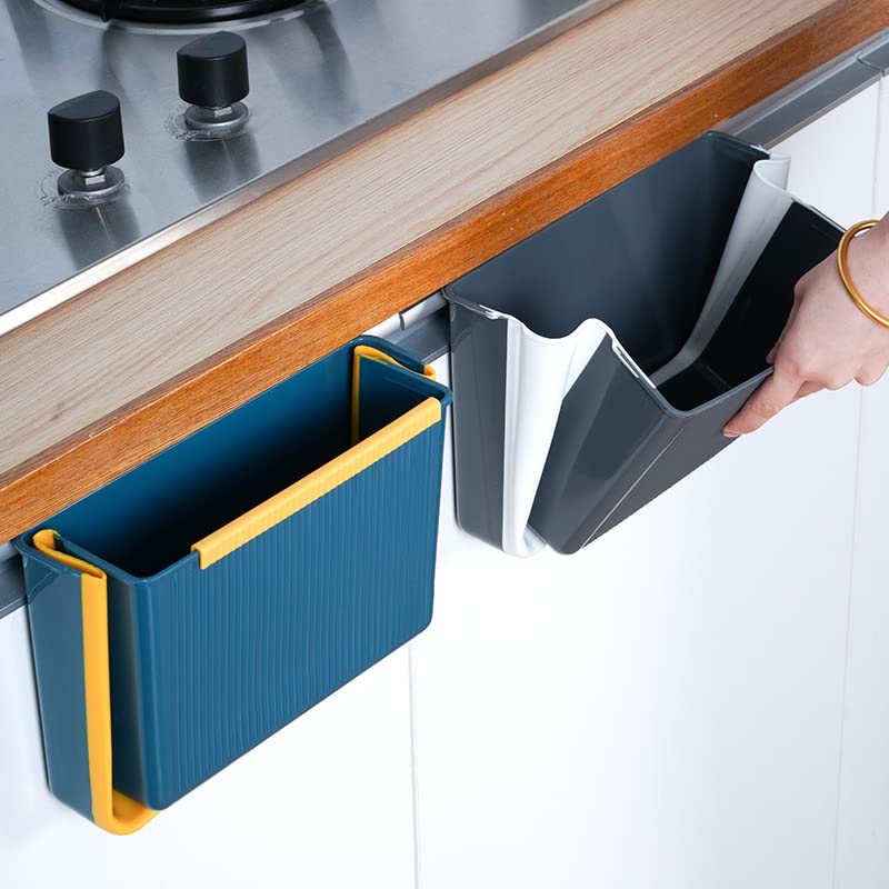Hanging Kitchen Trash Can, Kitchen Trash Can Foldable, 3L Collapsible Hanging Small Garbage for Cabinet/Car/Bedroom/Bathroom(Gray)