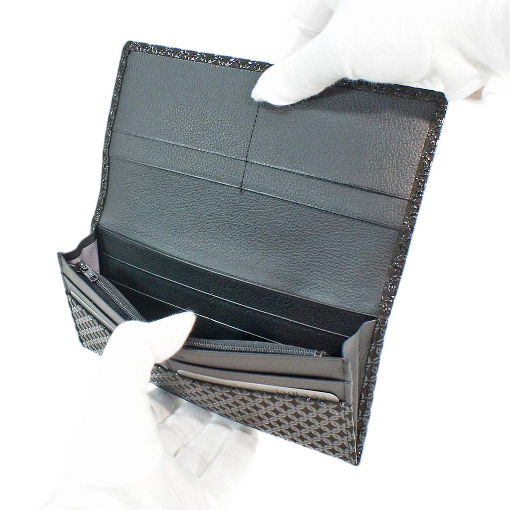 [Inden-ya] Inden Lange Geldbörse, Größe M, mit Münzfach, Hirschleder, Schwarz mit schwarzem Lack, Kleines Muster mit verbundenen Ringen, 2109-01-177