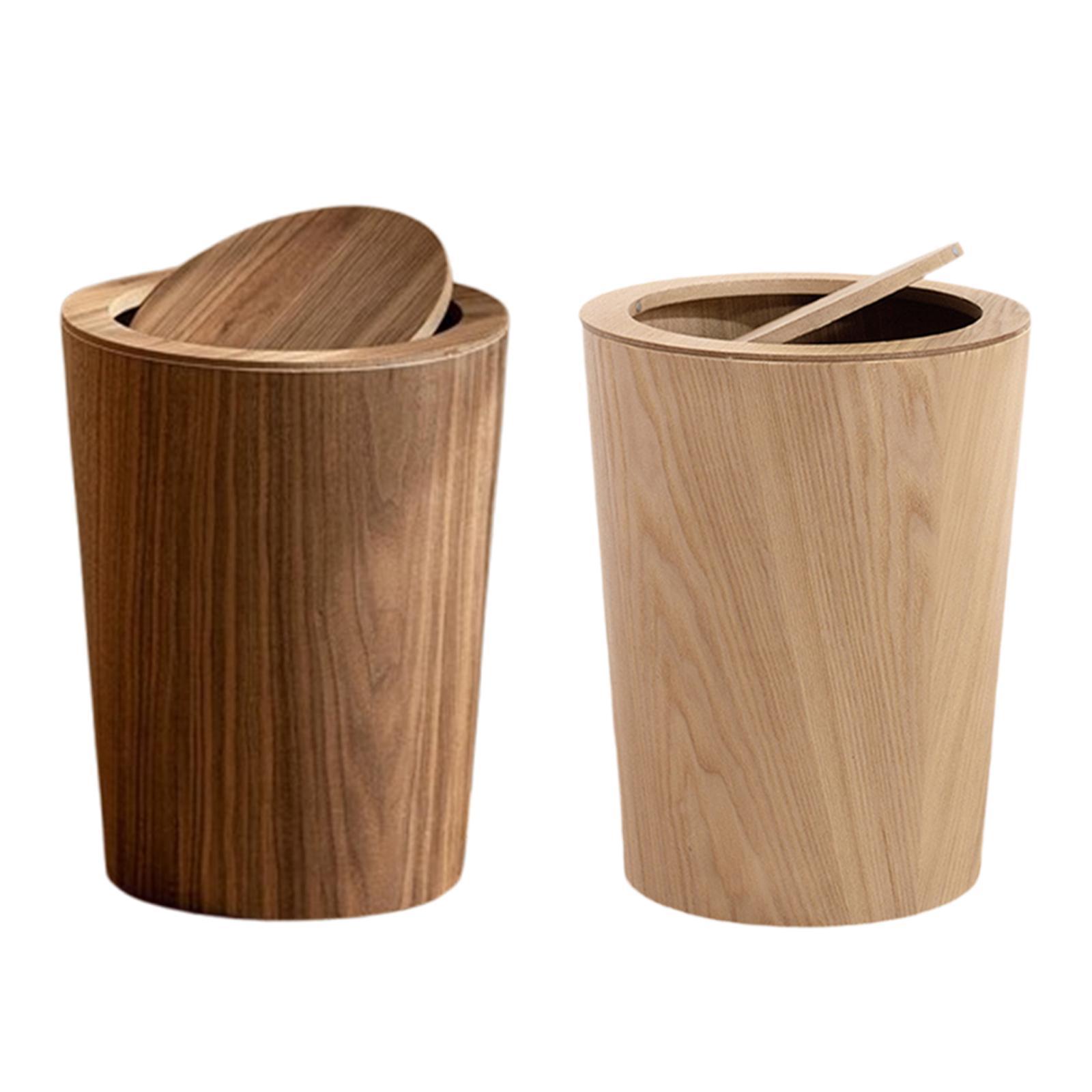 Wood Trash Can with Lid Kitchen Garbage Basket for Office Bathroom Kitchen