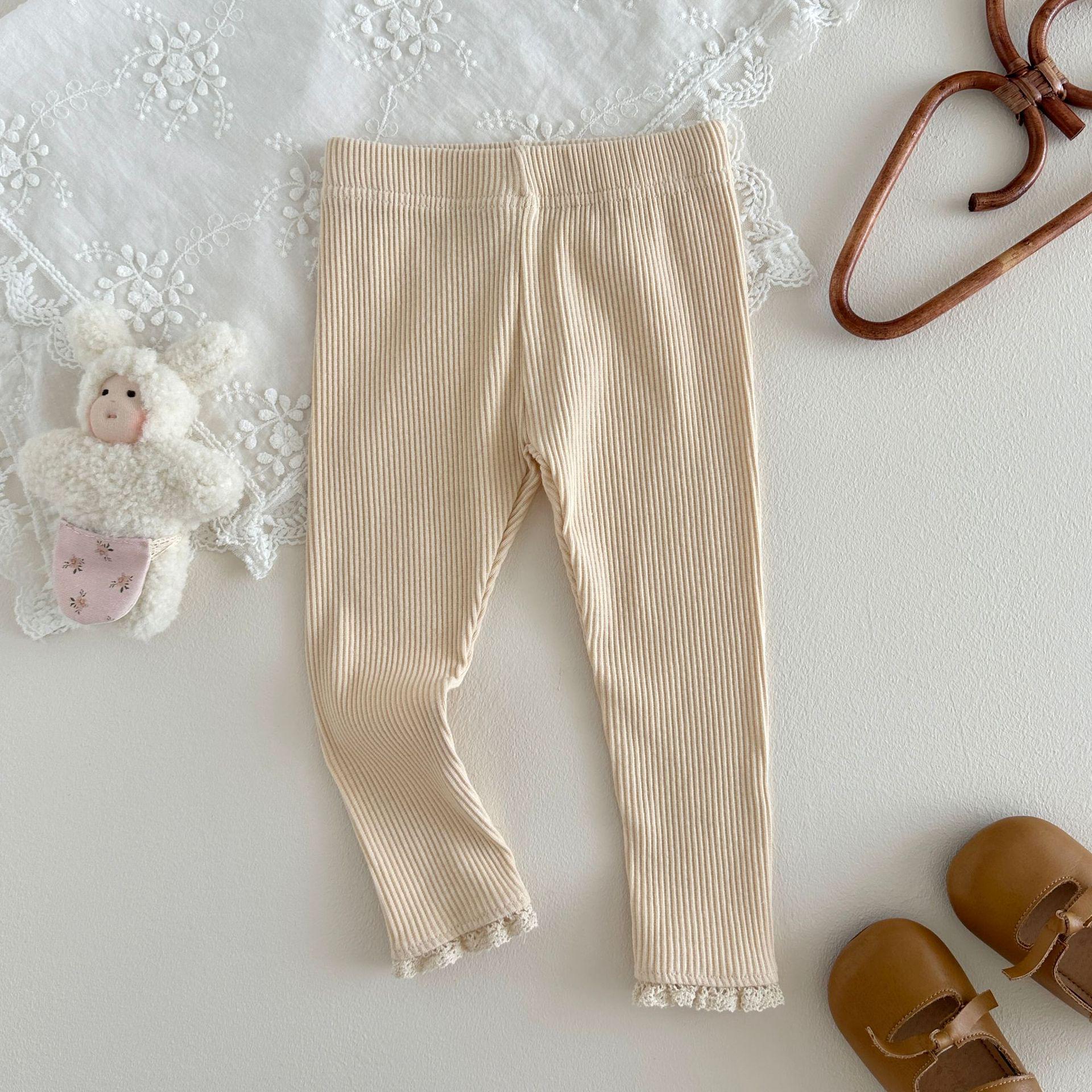 

INS Леггинсы в рубчик с кружевом по краю для мальчиков и девочек - Весенне-осенний стиль 140cm абрикосовый