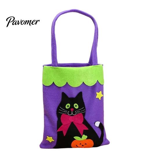 Pumpkin Ghost Printed Totes Halloween Candy Bags, Non-Woven Trick or Treat Tote Bags with Handles, Lightweight Portable Gift Pouches Cute Black