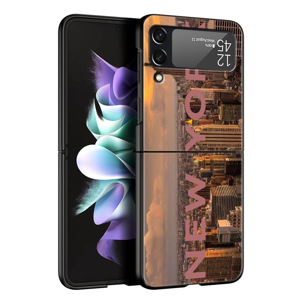 Phone Case for Samsung Galaxy Z Flip 3 4 5 6 7 Folding For Samsung Z Flip4 Flip5 PC Hard Cover NYC New York City Seaside Scenery