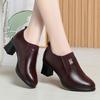 Soft leather mother thick heel leather shoes burgundy deep mouth single shoes 2025 autumn new fashion women's leather shoes middle-aged women's shoes