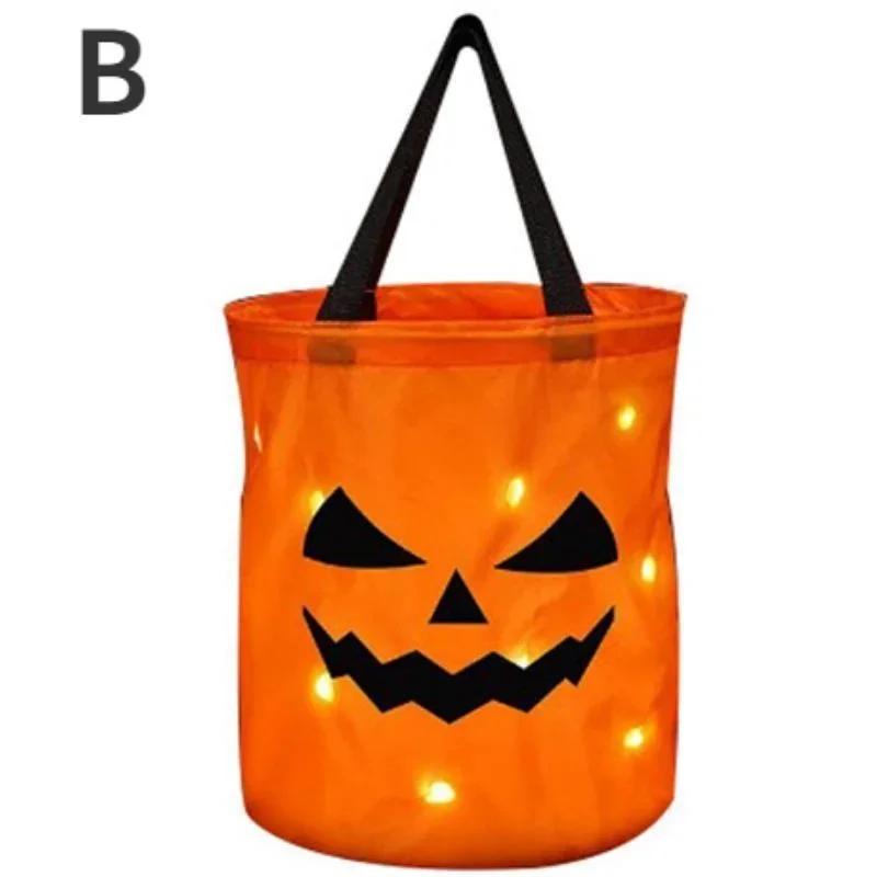 LED Light Halloween Trick or Treat kyblík Dýňové cukroví sáčky Skládací halloweenský koš na večírek díkůvzdání Dárkový koš
