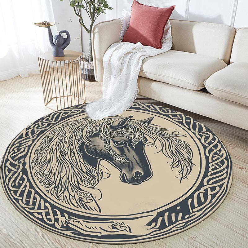 

Vintage Hand-Painted Horse,Round Area Rug,Carpet Rug for Living Room Bedroom Sofa Playroom Decor,Non-slip Floor Mat 80cmx80cm