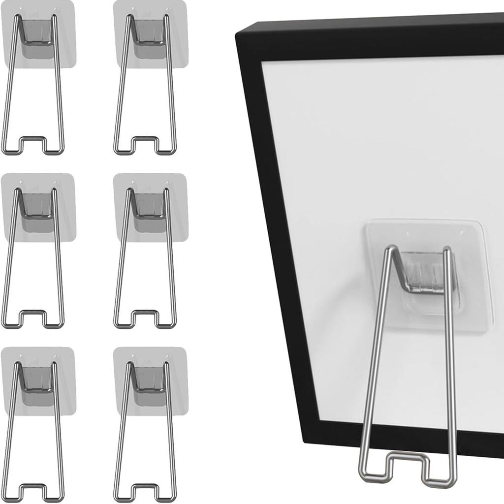 3pcs Picture Frame Stand with Adhesive Easel Backing and Stainless Steel Self-Adhesive Stand,Fits Any Size Picture Frame