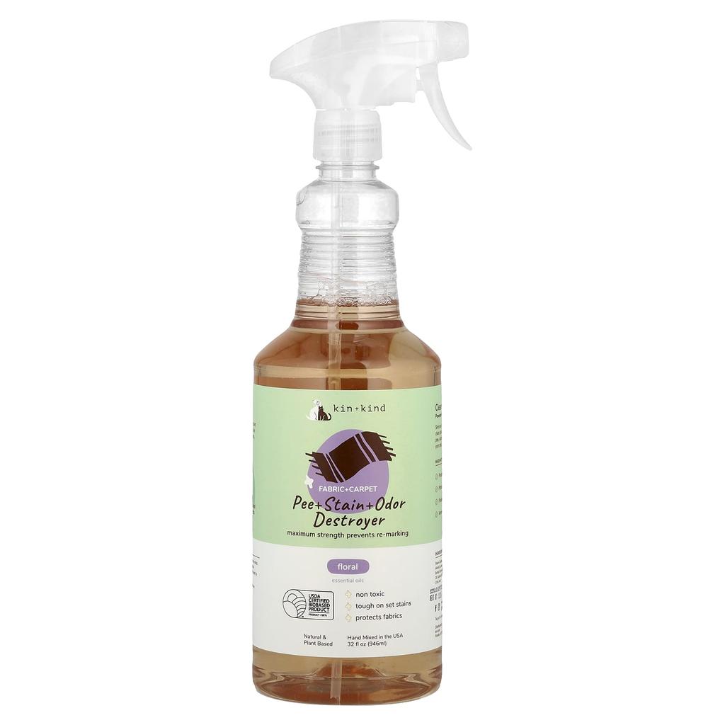 Kin+Kind, Urine + Stain + Odor Remover, Fabric + Carpet, Floral, 946Ml(32Fl Oz)