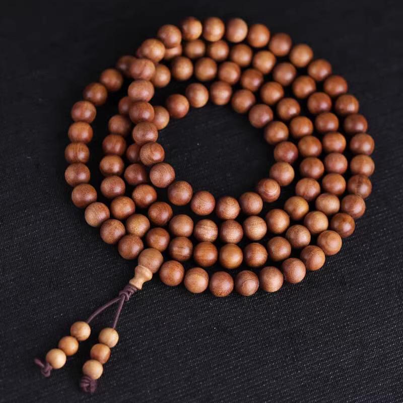 Mysore Sandalwood Prayer Beads Bracelet - Handcrafted Natural Wood, 108 Beads