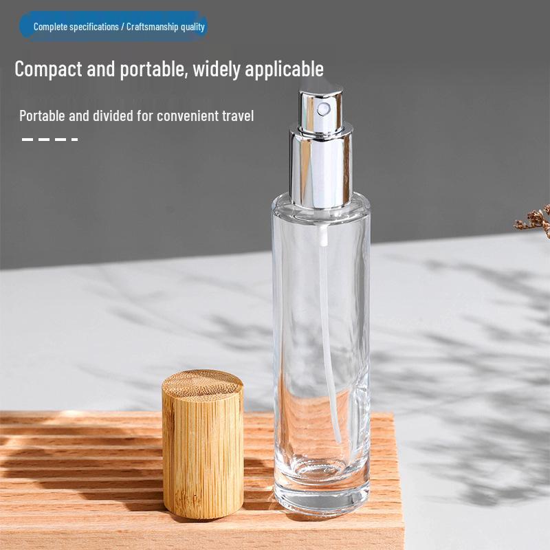Transparent Glass Perfume Decanter with Bamboo Lid - Portable High-End Sample Bottle