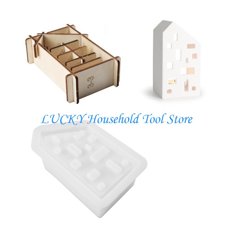 J0MC Hollow House Holder Molds for Craft Candlestick Tealight Holder