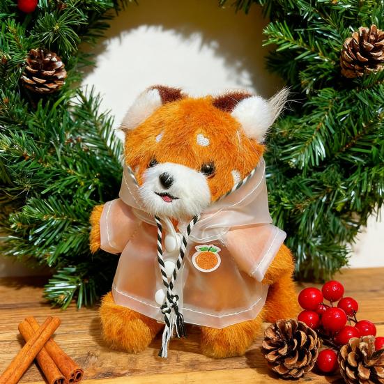 Red Panda Plush Keychain Small Cartoon Red Panda Wearing Raincoat Bag Charm Stuffed Animal Hanging Accessories for Handbag Purse
