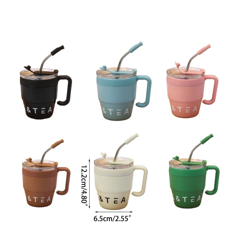 Inovativní hrnek na kávu s uchem a víčkem se slámkou 480ML Láhev Materiál nerezová ocel Hrnky se slámkou na nápoje