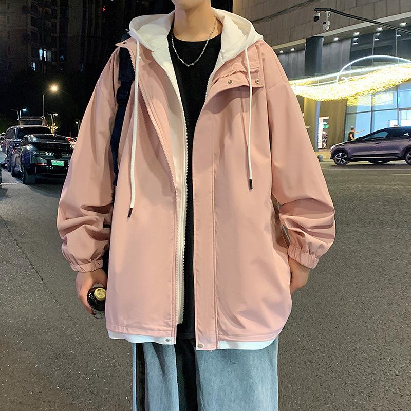 Fake Two Autumn and Winter New Casual Men's Korean Version of Trend Tooling Outdoor Jacket Hooded Coat.