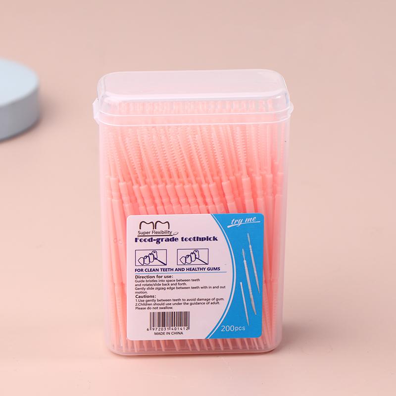 200 Boxed Plastic Toothpicks Disposable Household Bulk Interdental Brush Toothpick Line