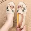 women fashion round toe beige high quality floral embroidery anti skid flat shoes lady cool comfort brown shoes ab491