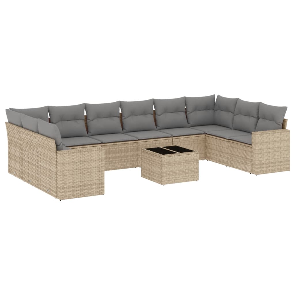 Vidaxl 11-Cz. Garden Furniture Set With Cushions, Beige, Poly Rattan