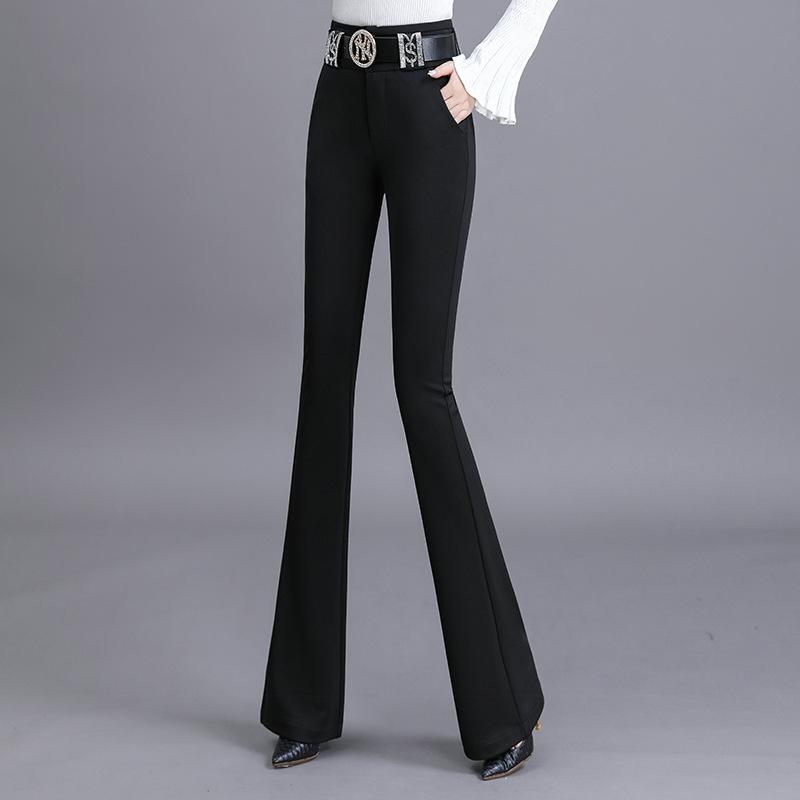 

Брюки Micro-flat для женщин осень и зима новые черные повседневные брюки с высокой талией и широкими облегающими штанинами XL