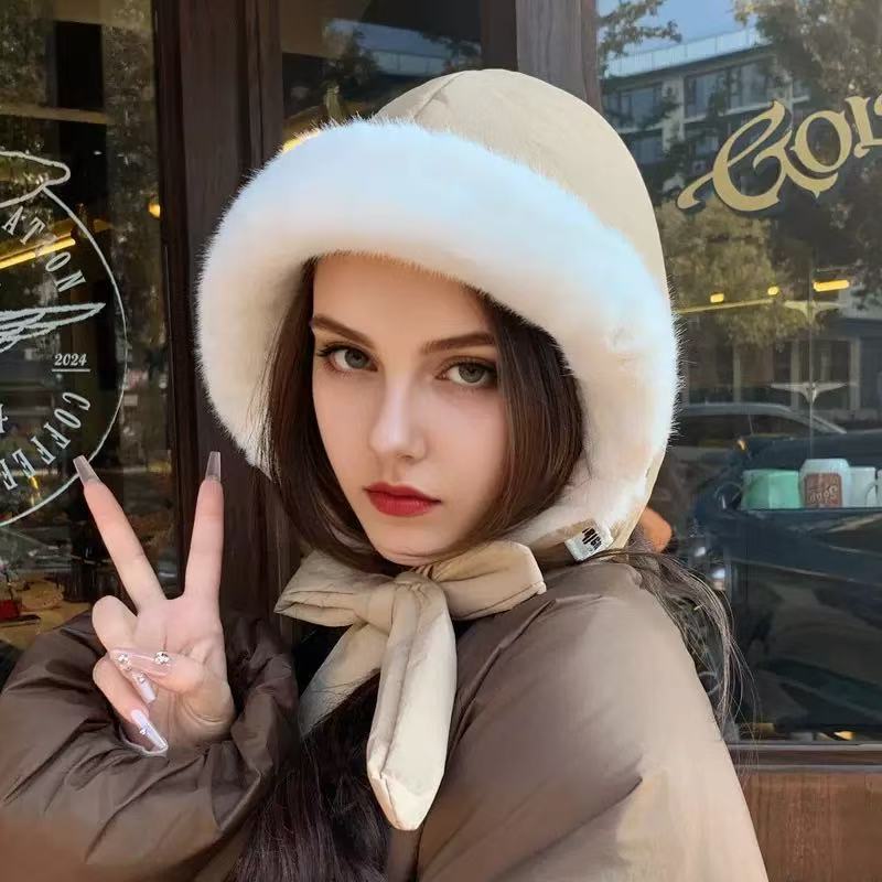 

Down Cotton Plush Hat Women s Autumn and Winter Balaclava Hat Big Head Circumference Thickened Warm Ear Protection Lei Feng Hat One Size хакі