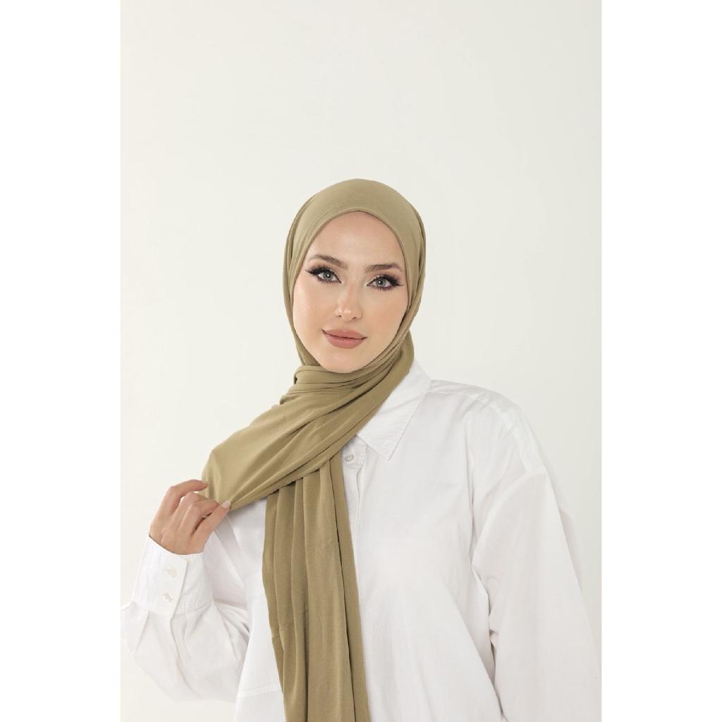 Șal negru din bumbac pieptănat de lux - șal hijab din lycra din jerseu pentru femei