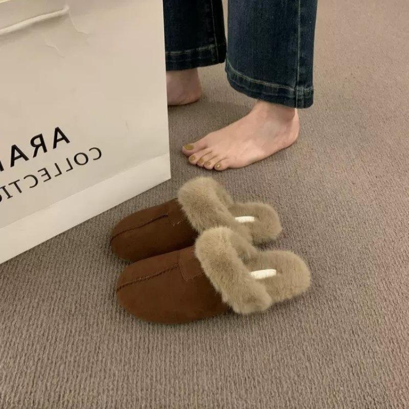 New Winter Fuzzy Women Slippers Indoor Soft House Shoes Brand Fluffy Suede Women Shoes Outdoor Antiskid Flat Slippers