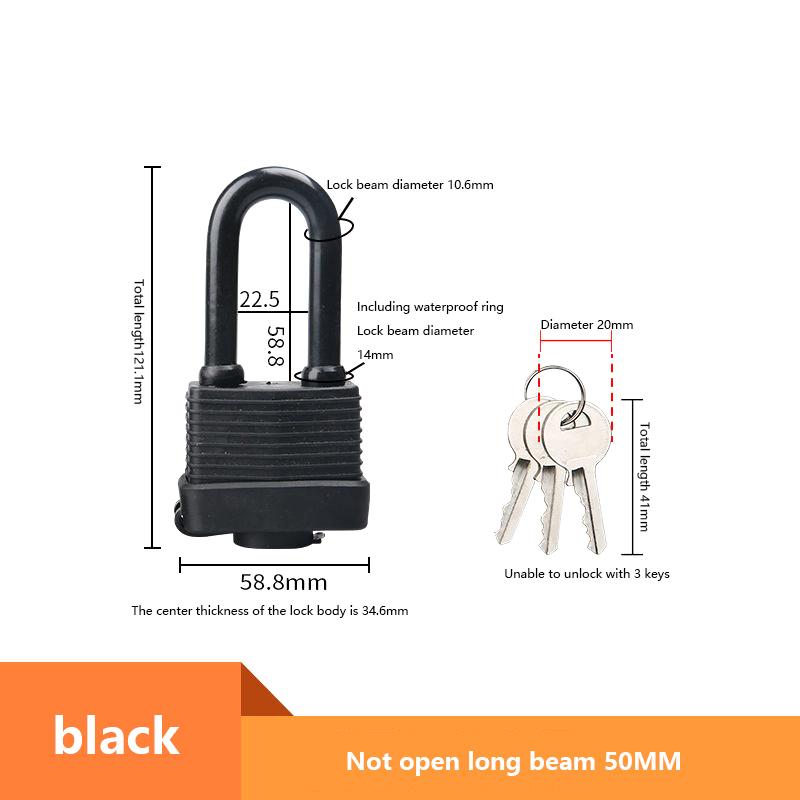 Rubber Shell Anti-rust Padlock Outdoor Waterproof Anti-theft Lock Balcony Window Lock Courtyard Door Long Beam Large Lock