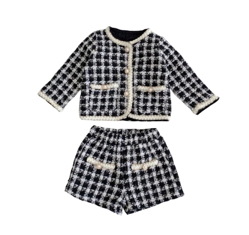 Cuddly 80cm Duffle Check Romper Cute Everyday Princess Duffle [Key Shop] Set, Gingham, White, Black, Cotton, Kids' Clothing, Wear, Stylish, Spring,
