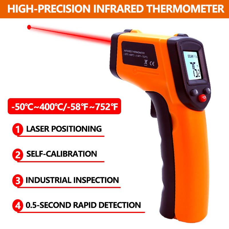 Non-contact Infrared Thermometer -40°C~1600°C High Temperature Meter with K-type Probe Laser Pyrometer Adjust Emissivity