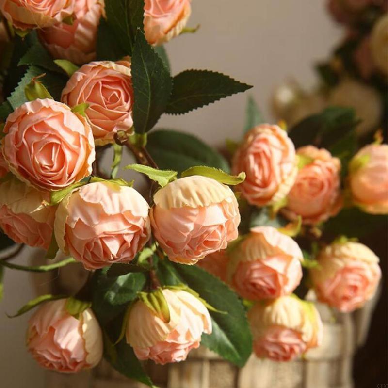 Artificial Rose Flower Multiple Heads Flowers Simulation Silk Floral Bouquet for Arrangement Home Livng Room Wedding Party X3UC