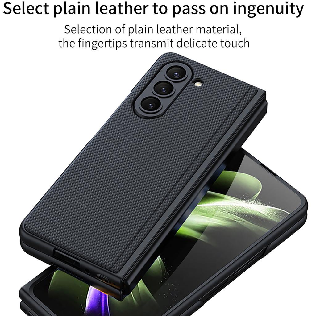 Plain Leather Case for Samsung Galaxy Z Fold 5 Ultra-thin Bracket Holster Shell-membrane Drop Full Protection Cover
