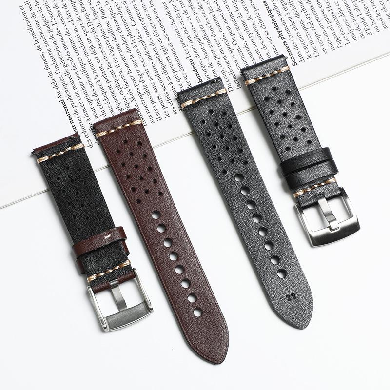 Men's Genuine Leather Watch Strap - Breathable Double-Sided Top Layer Cowhide with Interchangeable Ears