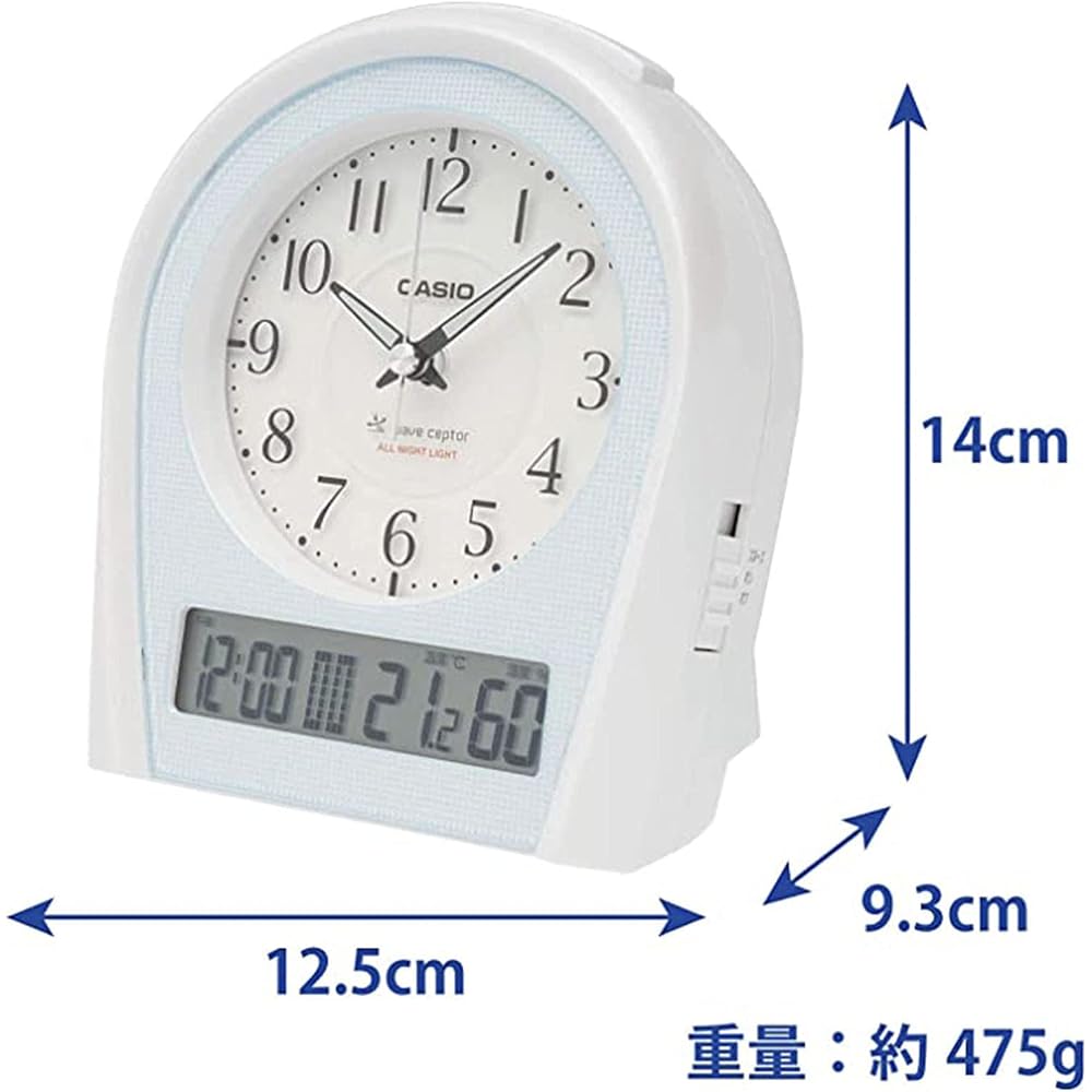 Casio Alarm Clock, Radio-Controlled, Silver, Analog, Always-On Display, Temperature, Humidity, Calendar, TTM-160NJ-8JF