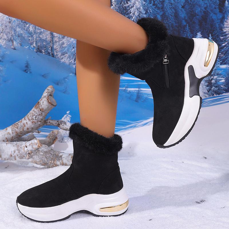 Fashion Black Chunky Platform Fur Ankle Boots Women 2025 Retro Zipper Wedge Heel Snow Boots Woman Autumn Winter Short Booties Mujer 43