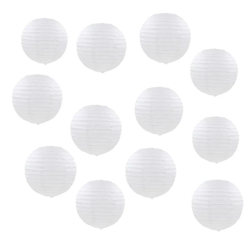 10-Inch Round White Paper Lantern, Red Mid-Autumn Festival & Wedding Decoration