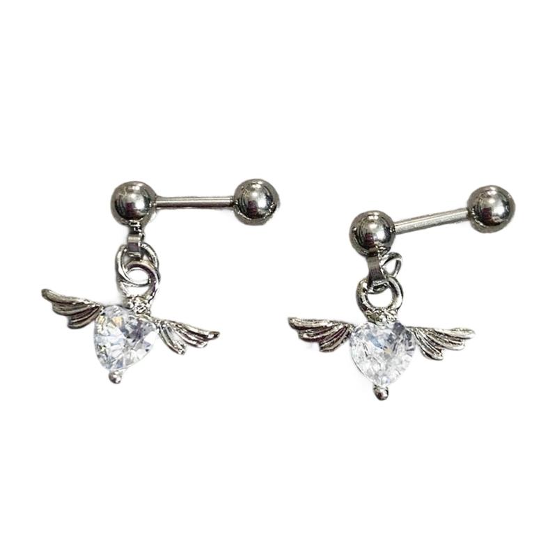 Rustproof Steel Angelic Heart Earrings Versatile Jewelry For Teens And Adults Trendy Style Ear Studs Accessory
