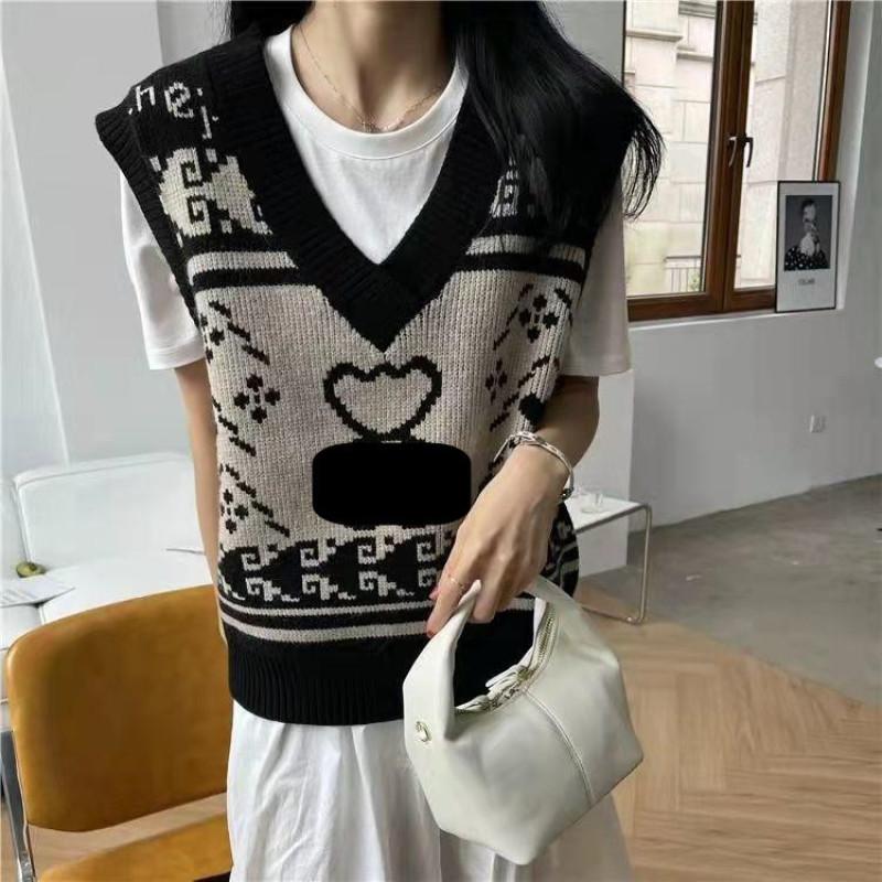 Korean Fashion Sweater Vest Women V Neck Sleeveless Autumn Harajuku Doodle Bear Loose Knitted Pullover