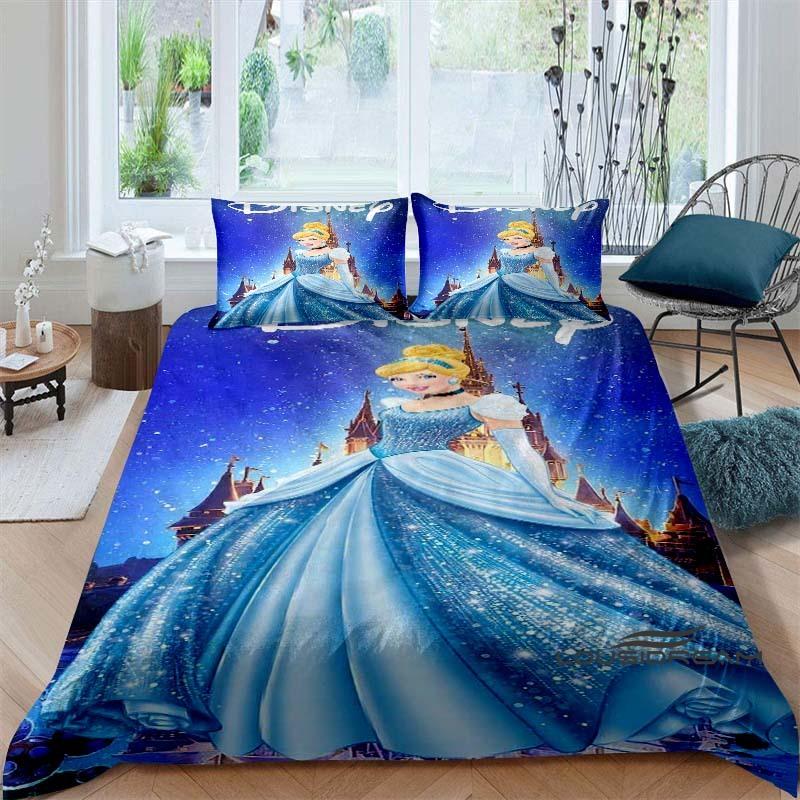 Cartoon-themed Cinderella fairy tale duvet cover and pillowcase bedding set, suitable for boys' and girls' bedrooms, and as a